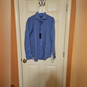 Mens Navy Blue Zachary Prell Polka Dot Long Sleeve Button Up Sz M NWT MSRP $175